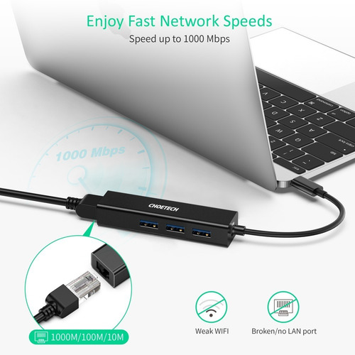 Hub Usb-c Con 3 Puertos Usb Y Un Adaptador Para Ethernet