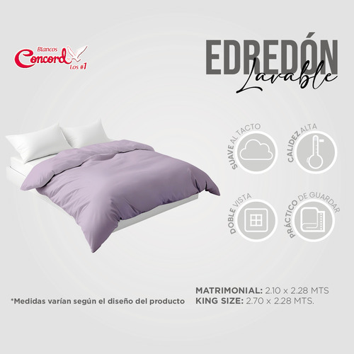 Edredón De Pluma Suave Matrimonial Concord Lavanda Light