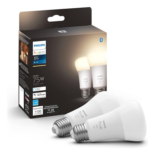 Bombillas Led Philips Hue De 75 W, A19, 1100 Lm, E26, 2 Unid