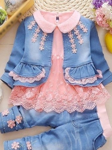 Conjunto Chaqueta, Calza Y Blusa Jeans Talla 3-4