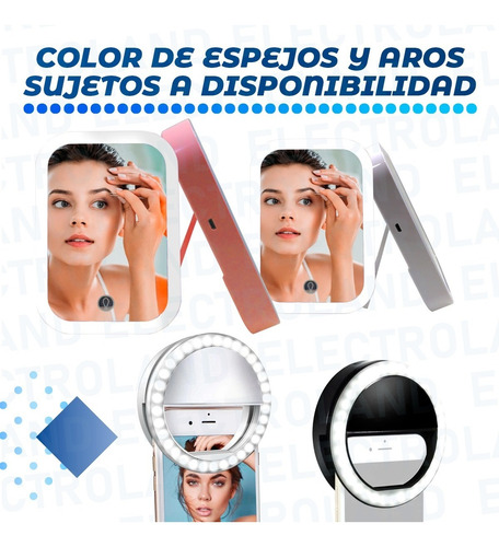 Imagen 8 de 10 de Combo Aro Sefie Para Celular + Espejo Táctil Luz Led Usb