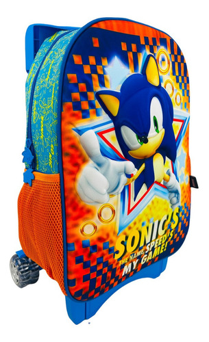 Mochila De Carrito Sonic Para Niños Carga Media M2 Primaria Color Azul Diseño De La Tela Mod2