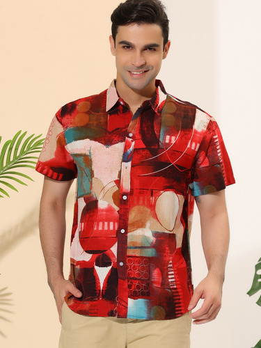 Camisa Con Bloques De Color Geométrico Irregular Manga Corta