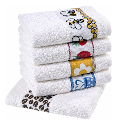 Pano de Prato Atoalhado Atacado Laune Gourmet Kit com 5 peças cor Branco Desenho Sortidos Laune Haus