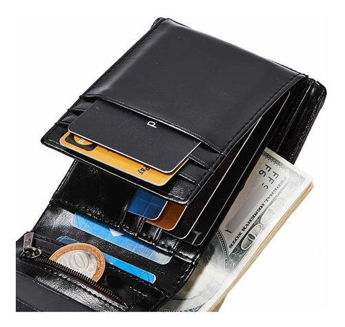 Cartera De Cuero Para Hombre Tarjetero Monedero Cremallera