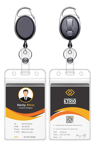 Ktrio 2 Pack Retractable Badge Holders, Id Badge Holder W...