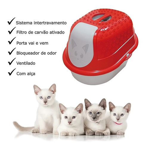 Imagem 6 de 10 de Combo Banheiro Gatos Caixa De Areia Fechada Cat Toalete + Pá