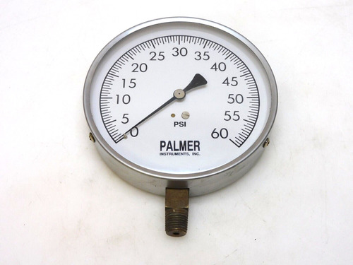 Palmer Instrument 5  Face Pressure Gauge 1/4  Npt 0-60 P Jjp