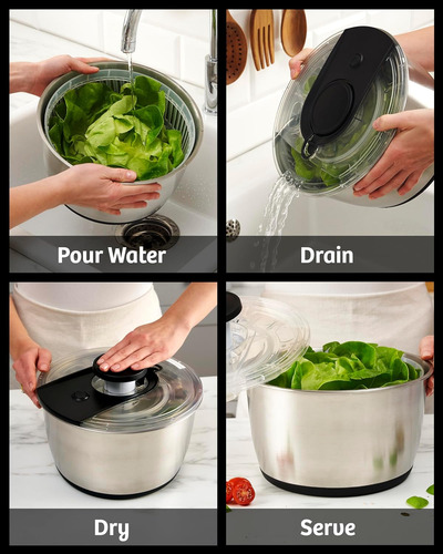 Espoladora De Ensalada Con Bomba De Acero Inoxidable Grande,