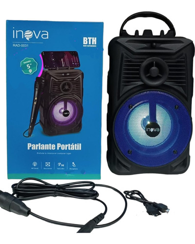 Parlante Portatil Inova 5 Pulgadas C/microfono Y Led Colores