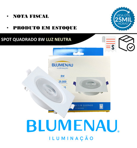 Kit 3 Spot Super Led Quadrado Embutir 8w Branco Neutro 4100k