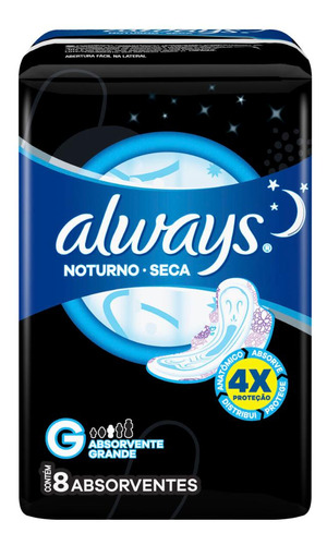 Absorvente Noturno Com Abas Noites Tranquilas Seca 8 Unidades Always