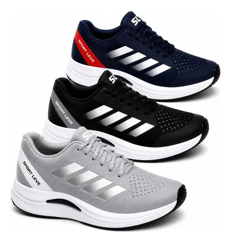 Kit 3 Pares Tênis Sport Masculino Caminhada Academia Leve