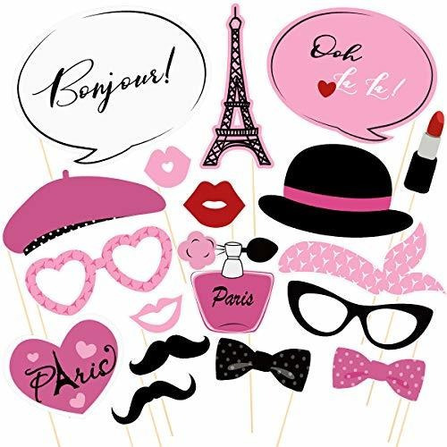 Amosfun Paris Photo Props Paris Party Photo Booth Props Kit 