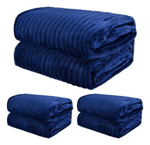 Suave Cobija Frazada Colores Paquete De 3 Textura Elegante Color Azul Marino