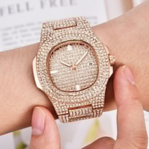 Moda Iced Out Reloj Hombres Diamante Acero Reloj