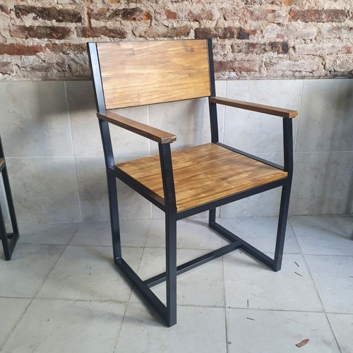Sillon Industrial Con Brazos Hierro Y Madera Maciza