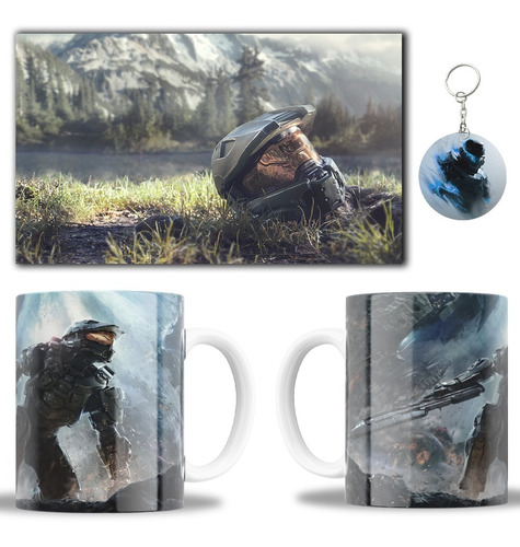 Cuadro Decorativo + Taza + Llavero Videojuego Halo