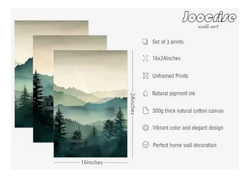 Conjunto De 3 Cuadros De Pared De Montañas Verdes Para Decor