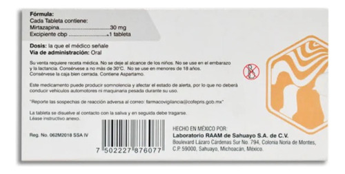Mirtazapina 30 Mg Ociplos Caja Con 30 Tabletas Dispersables