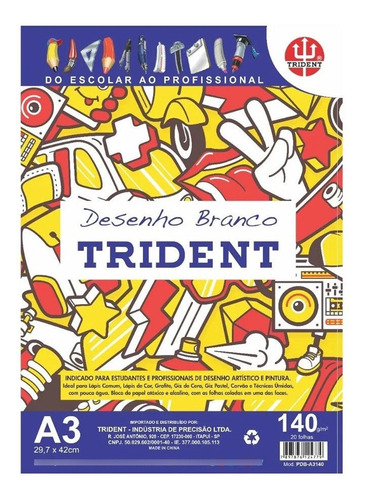 Bloco Desenho Branco Trident 140g/m² 20fls - A3 (29,7x42cm)