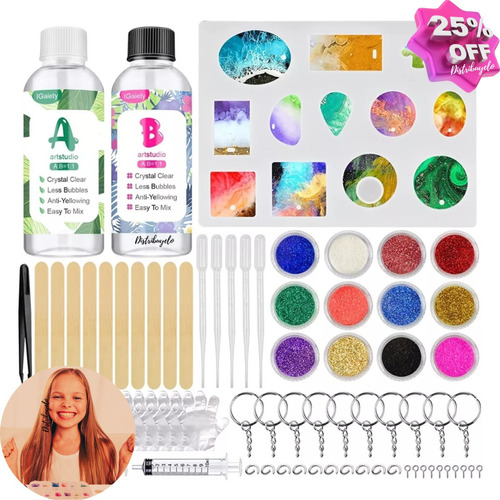 Kit Resina Epoxica Completo Moldes Joyeria Hacer Joyas 82pzs