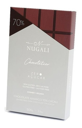 Chocolate Nugali Amargo 70% Cacau 500g Sem Açúcar, Vegano