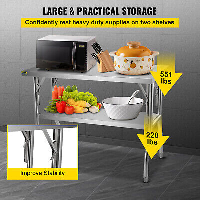 Vevor Folding Work Prep Table Stainless Steel With Under Oah