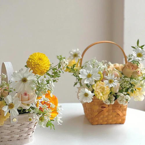 Zl Cesta Portátil Tejida A Mano Con Lazo De Flores, Regalo