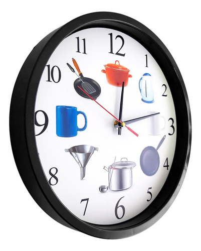 Reloj De Pared, Analógico 30 Cm, Diámetro, Cocina - 13360 Negro