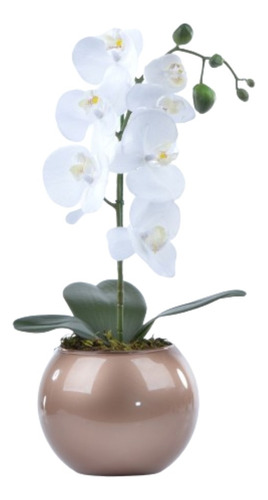 Arranjo De Orquídea Artificial Branca Em Aquário Cobre Luiza