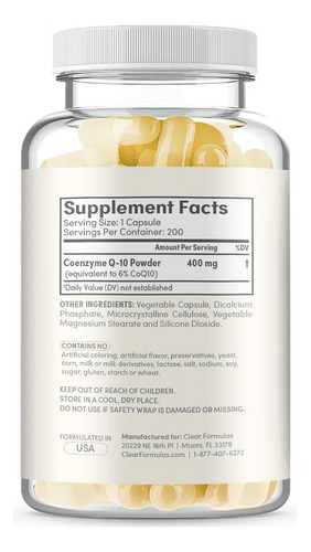 Coq10 400mg 200 Capsulas Clearformulas Productor De Energia