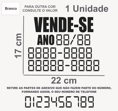 Adesivo Vende-se Para Carro (preencha Você Mesmo) Kit 4 Unid