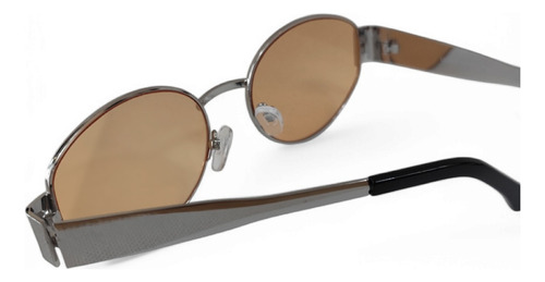 Lentes De Sol Con Armazón De Metal Ancho Estilo Retro Ovalado Café Plateado