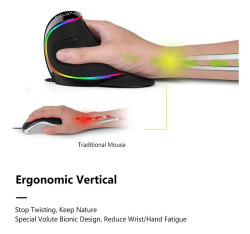 Mouse Ergonômico Rgb Fio Mouse Vertical Grande Com 6 Botões