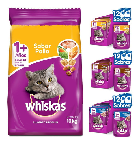 Imagen 1 de 10 de Whiskas Combo Alimento Seco Pollo Y Humedo Mix Gato Adulto