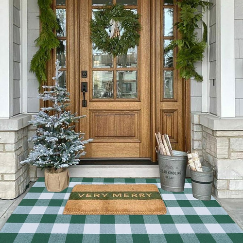 Alfombra Puerta Al Aire Libre Navidad Lavable Tejida Hogar