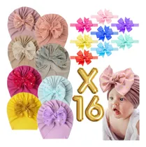 Comprar Turbantes Con Moño + Diadema Elástica Para Bebé 16 Pzs