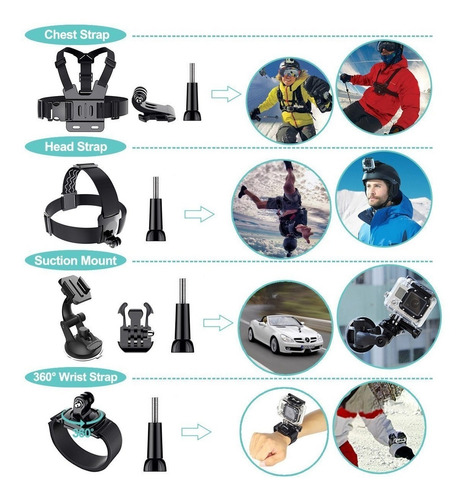 Imagen 5 de 10 de Kit De Accesorios X 50 Gopro Sjcam Action Cam Estuche Imperm