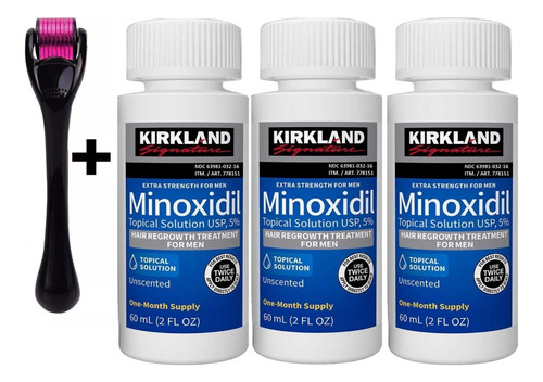 Combo 3 Minoxidil Kirkland Barba Cabello + Dermaroller 