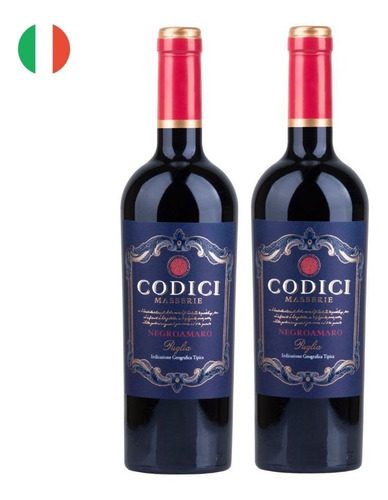 Kit 2 Vinhos Codici Masserie Negroamaro Tinto Itália 750ml