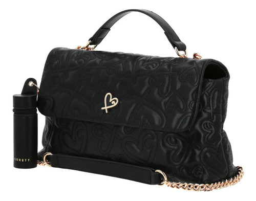 Bolso Tipo Crossbody Gorétt Capitonado Shantal P25 Negro Lisa Oro Negro