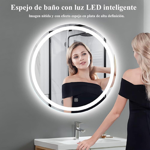 Espejo Touch Baño Redondo Espejo Con 1 Modo Función De Ajuste De Luz Tricolor Diámetro 60cm Pared Decorativos Cuadrado Eléctrico Marco Espejos 127v