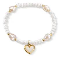 Comprar Hermosa Pulsera Niñas Perlas Dije Corazón Baño Oro 24k