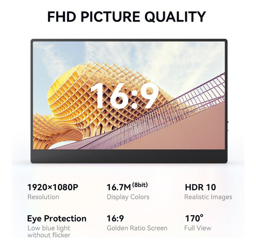 Ayy Monitor Portátil 15 Fhd 1080p Usb-c Ips Hdmi