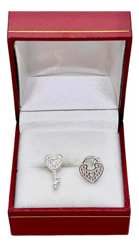 Imagen 4 de 5 de Aro De Plata Candado Con Llave Piedras Micro Pave