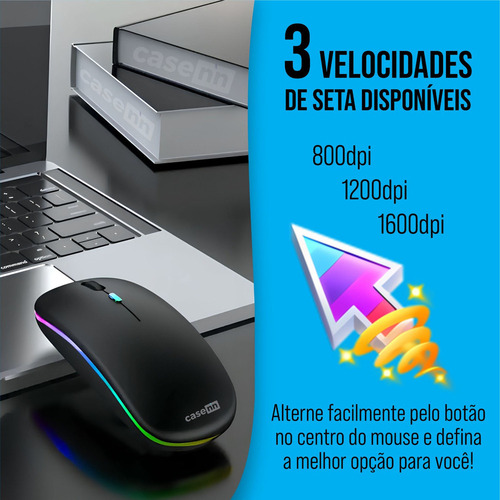 Mouse Sem Fio Recarregável Rgb 2.4ghz Bluetooth Casenn