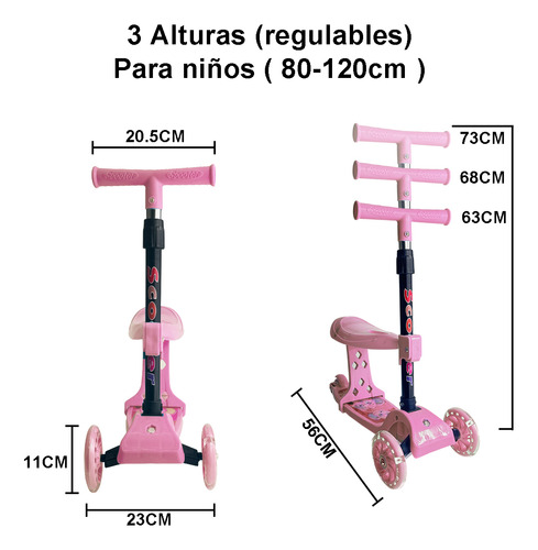 Cooter Patin 3 En 1 Plegable Con Asiento, Ruedas Led