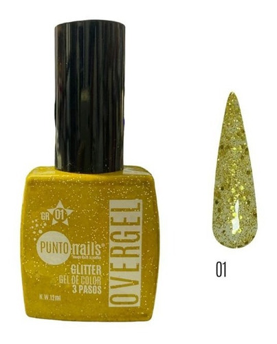 Punto Nails Overgel Glitter 3 Pasos Color oro 01