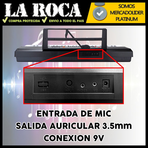 Imagen 6 de 10 de Teclado 5 Octavas 61 Teclas Usb Mp3 Microfono Y Atril